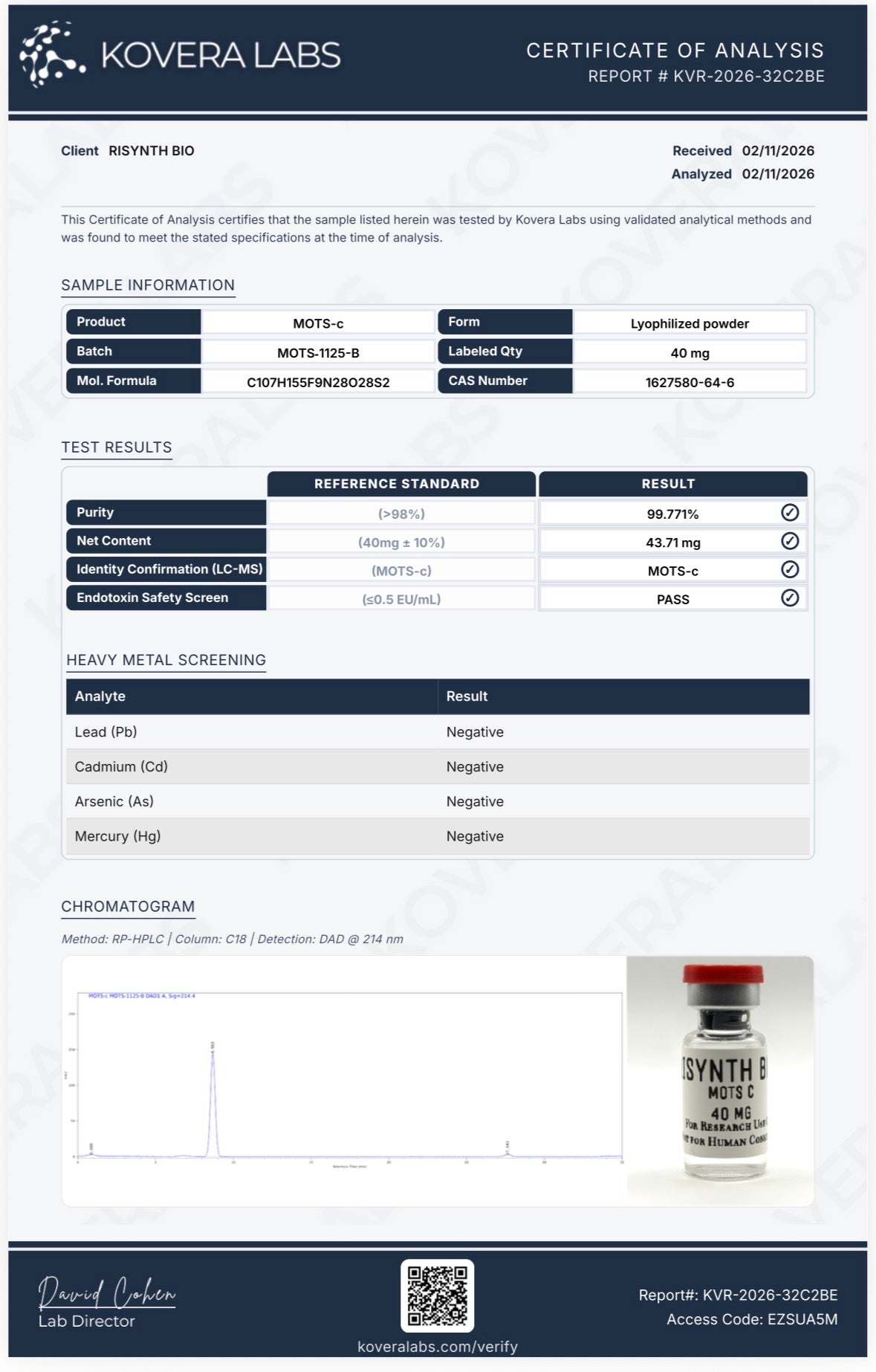 MOTS‑c Research Grade Peptide | RISYNTH BIO